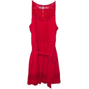 IZ Byer XL Lace Red Tie-Belt Mini Dress